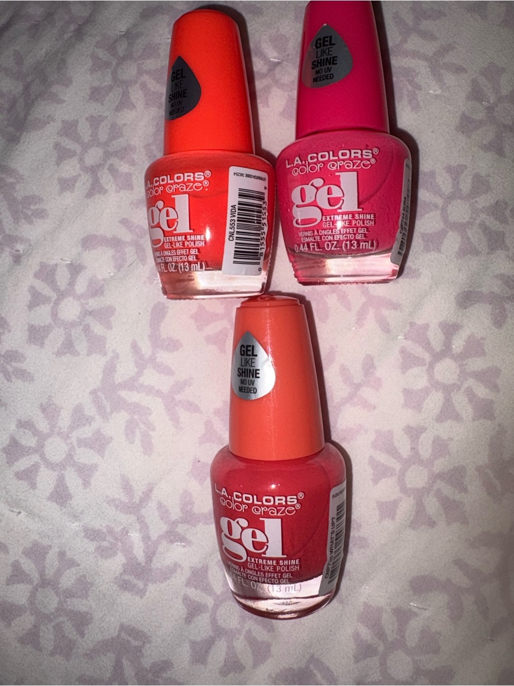 L.A. Colors Gel-Like Nail Polish Trio in Coral, Hot Pink & Orange - Picture 2 of 3